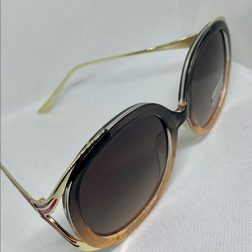 Luxe Unisex Fashion Eyewear Sunglasses Brown & Gold With Red & Green Accent..New - Picture 7 of 14